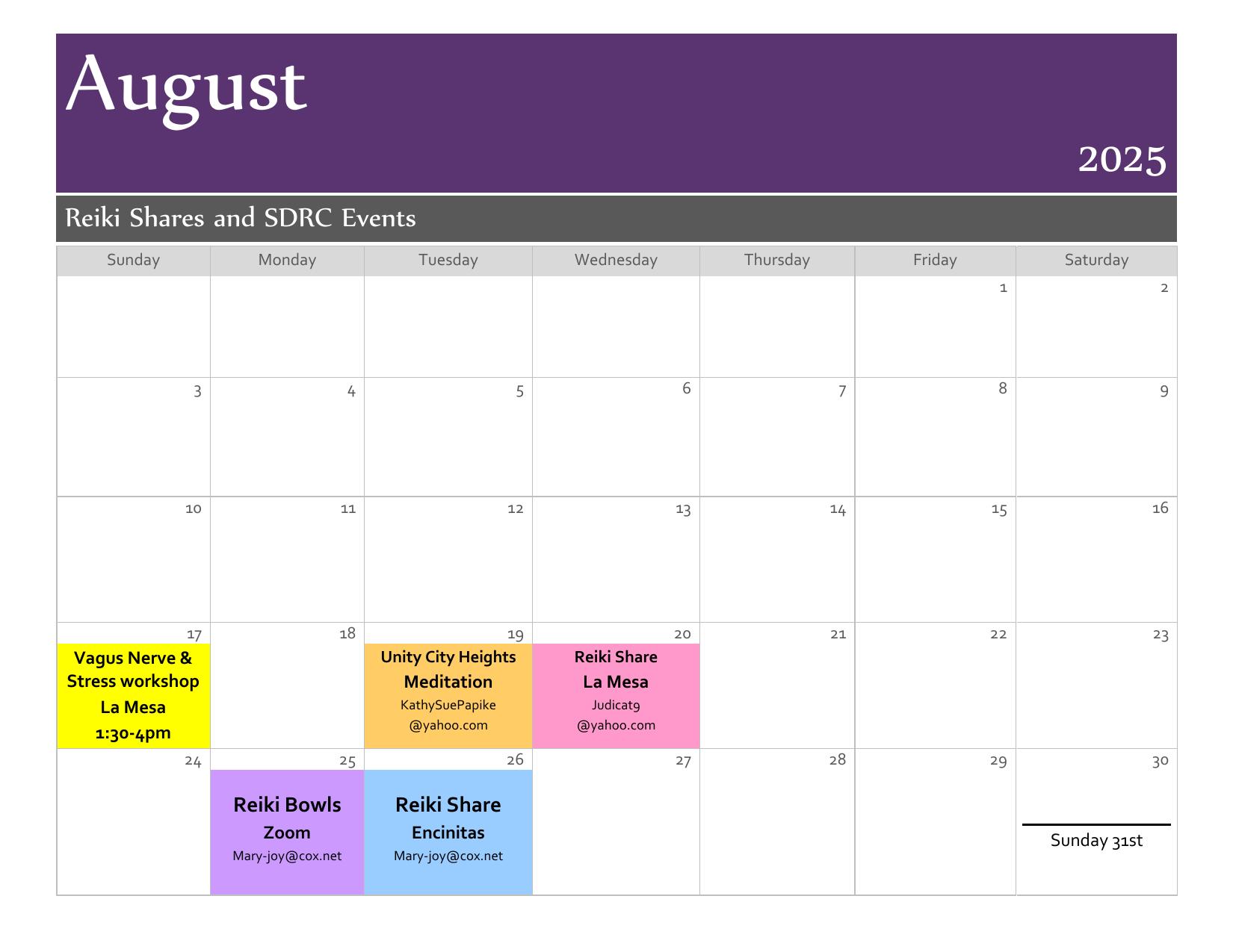 August 2025 calendar
